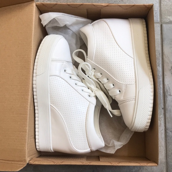 Urban Outfitters Shoes - BNIB White Vegan Leather Platform Wedge Sneakers